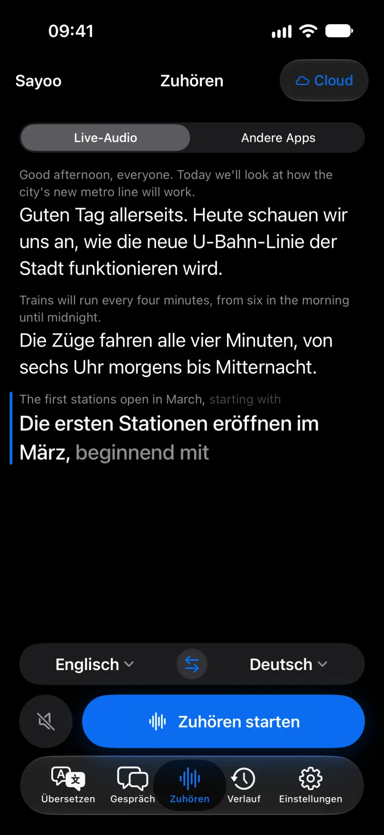 Live-Untertitel beim Zuhören