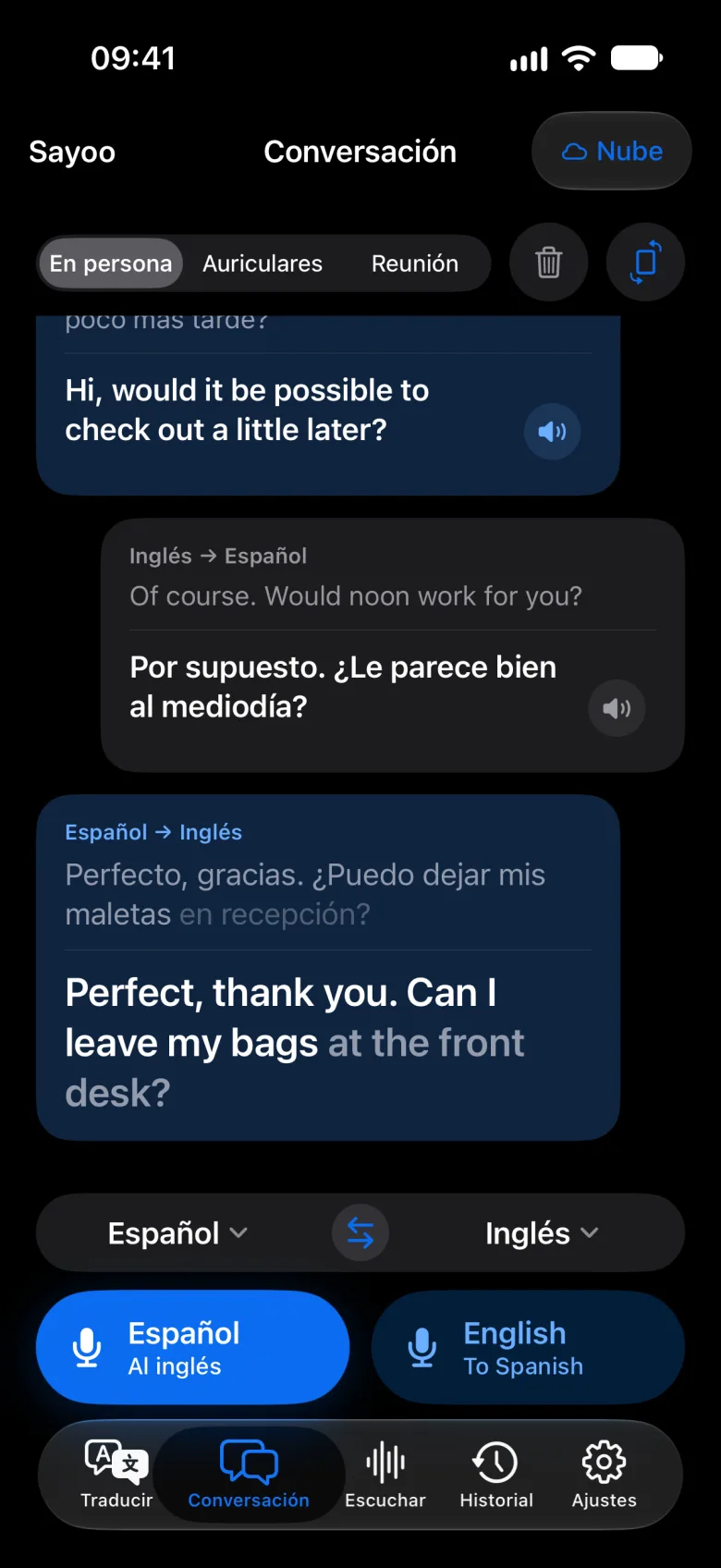 Conversación en modo oscuro