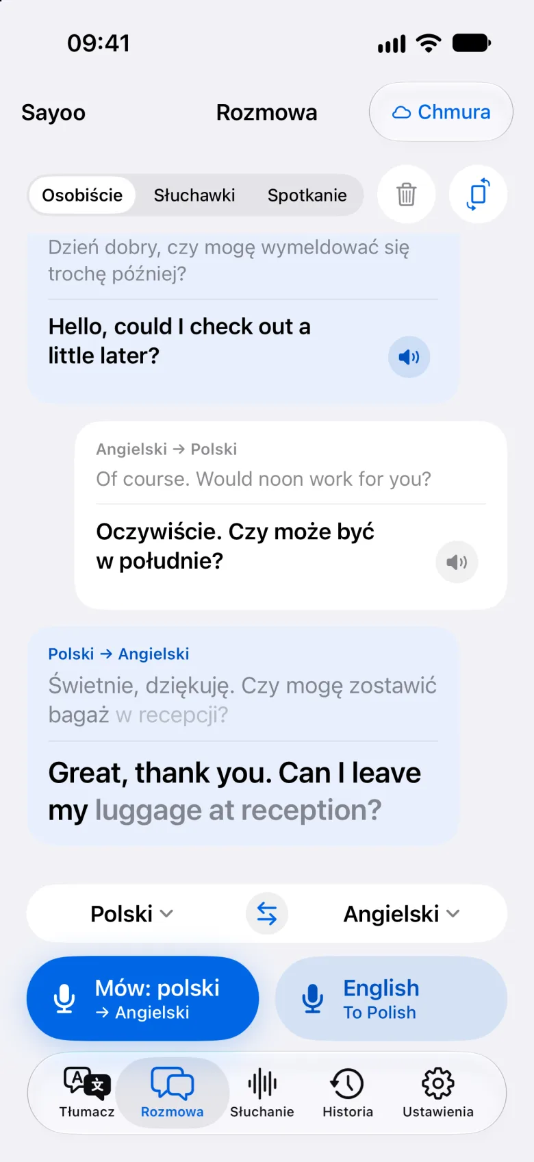 Dwujęzyczna rozmowa w Sayoo