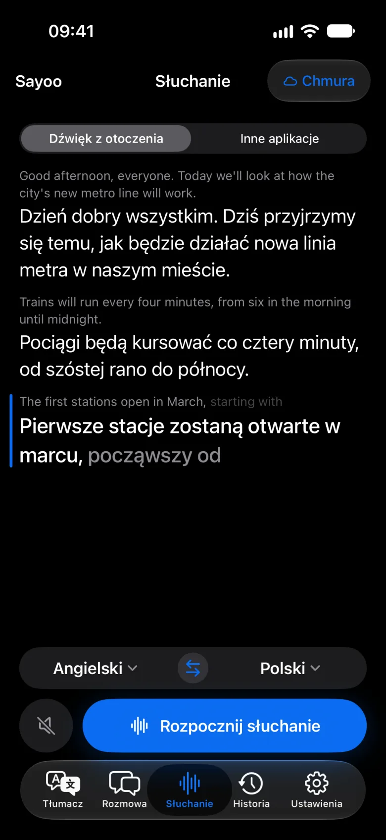 Napisy na żywo podczas słuchania