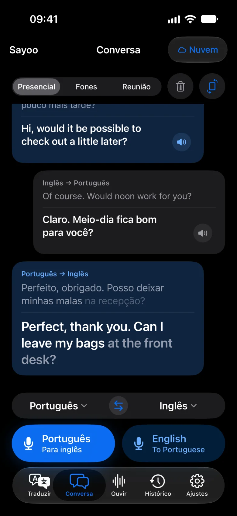 Conversa no modo escuro