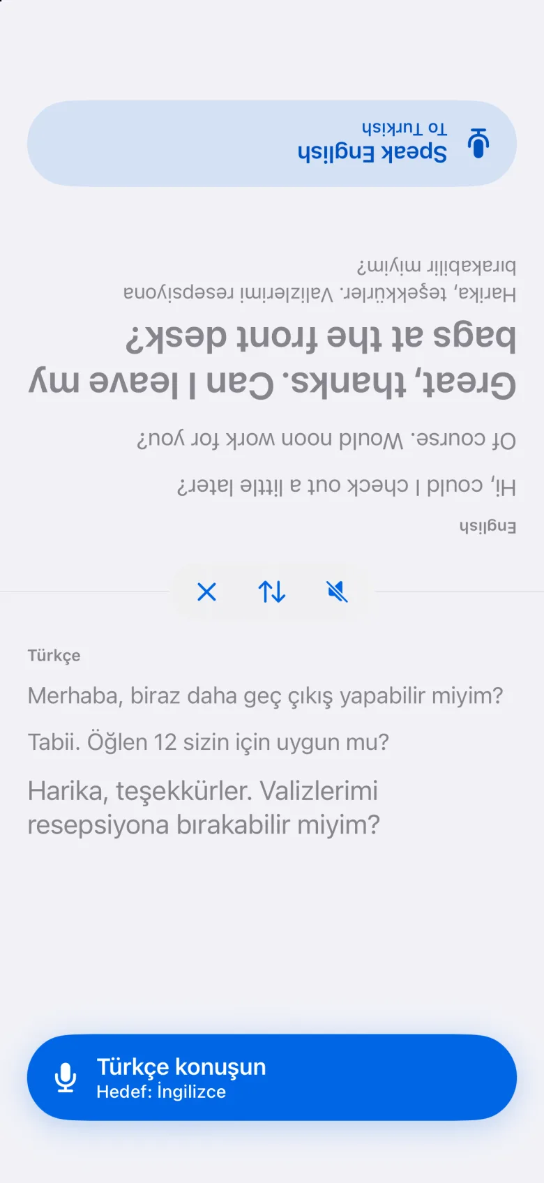 Üst yarısı ters çevrilmiş yüz yüze modu